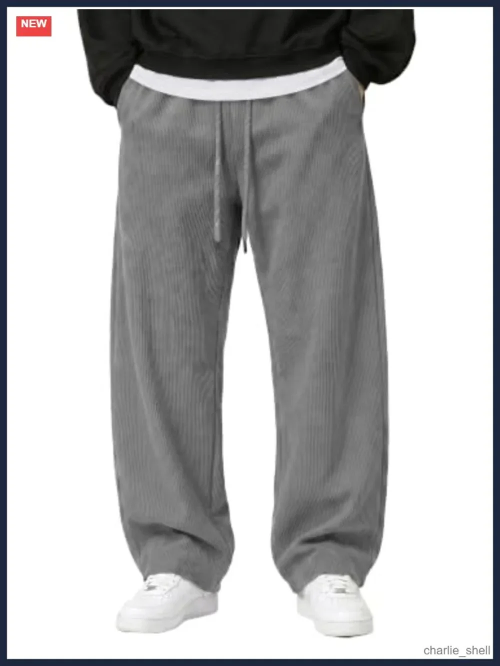 Men's Corduroy Fleece Lined Wide Leg Baggy Sweatpants Barrel Joggers